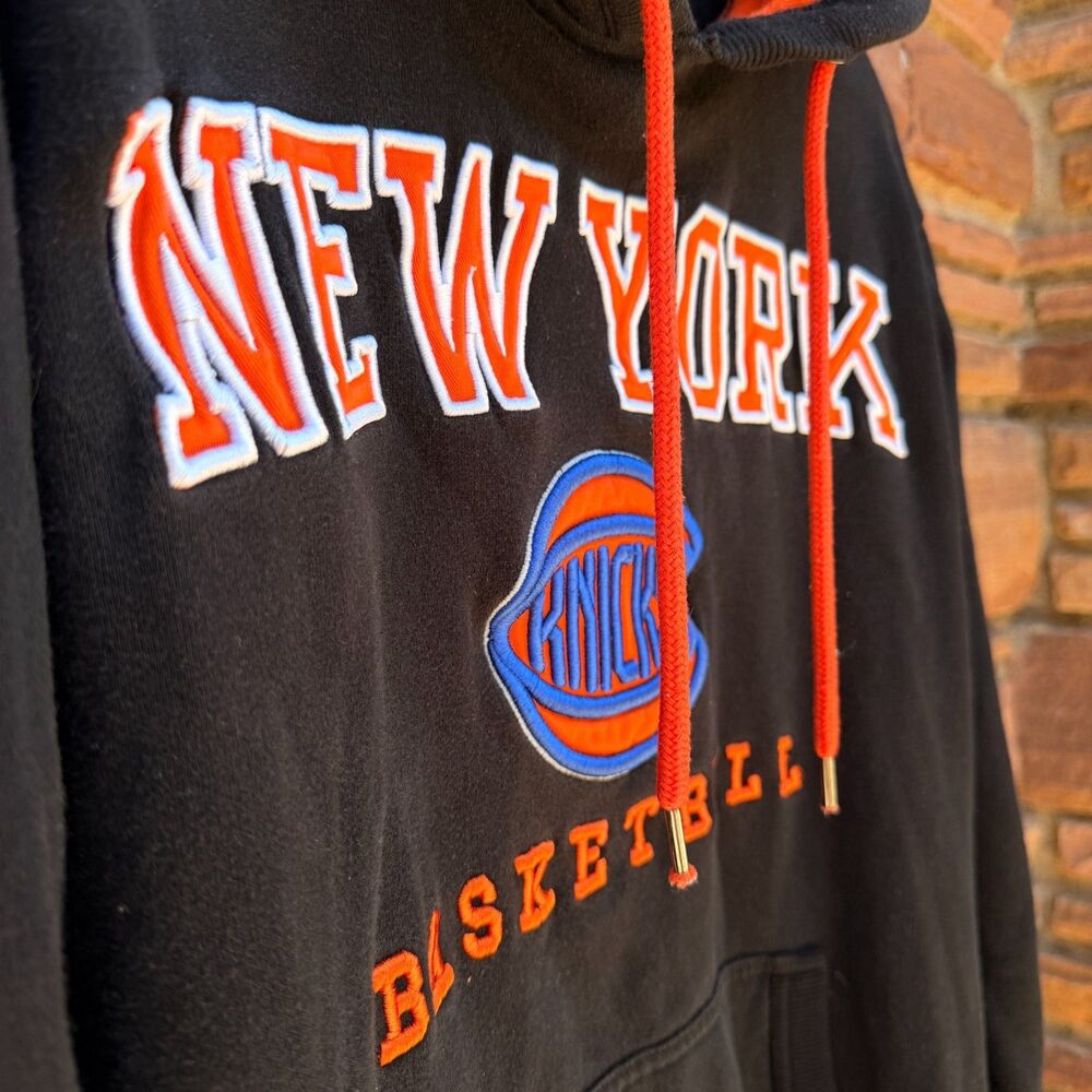 UNK NBA New York Knicks Pullover Hoodie Mens Size M Black Orange Lined - Picture 4 of 9